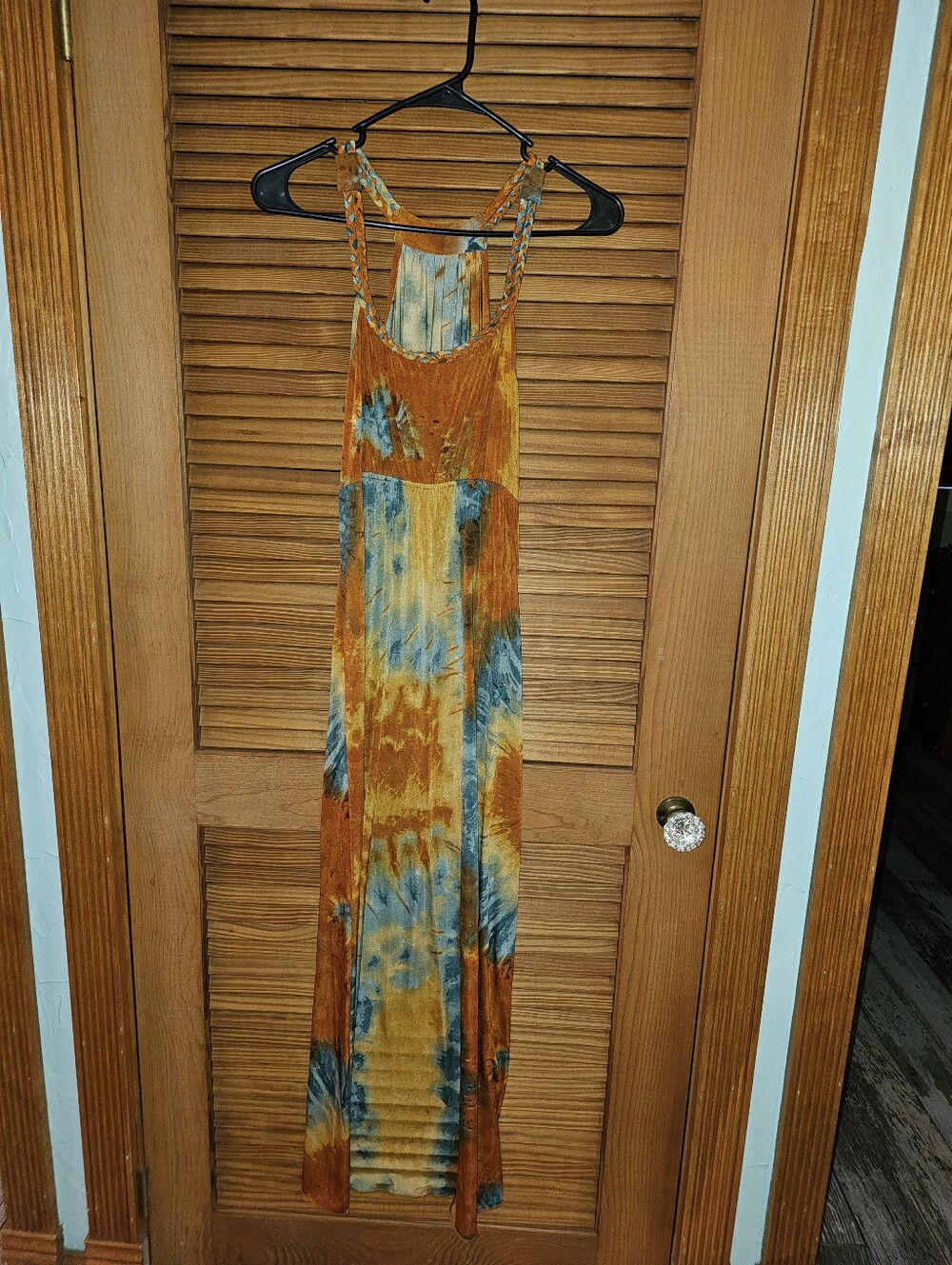 Bohemian Tie-Dye Maxi Dress in Rust and Teal